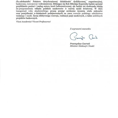 Podziękowania za zaproszenie na Inaugurację Roku Akademickiego 2022/2023 na URK