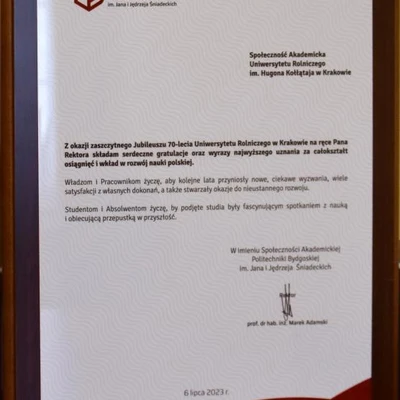 70-lecie URK - gratulacje i wyróżnienia