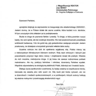Podziękowania za zaproszenie na Inaugurację Roku Akademickiego
