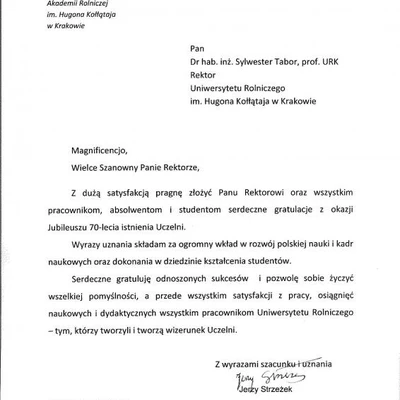 70-lecie URK - gratulacje i wyróżnienia