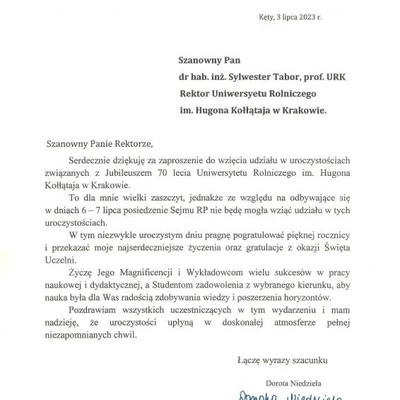 70-lecie URK - gratulacje i wyróżnienia