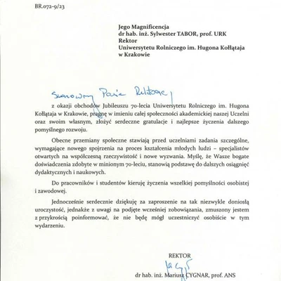 70-lecie URK - gratulacje i wyróżnienia