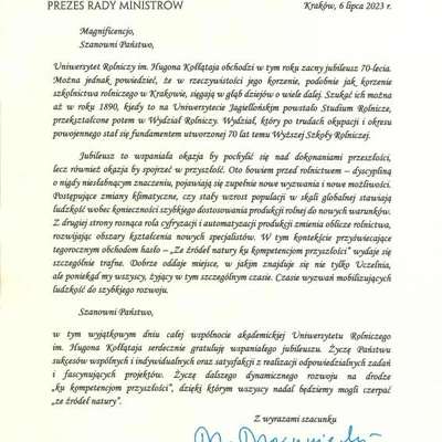 70-lecie URK - gratulacje i wyróżnienia