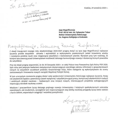 Podziękowania za zaproszenie na Inaugurację Roku Akademickiego