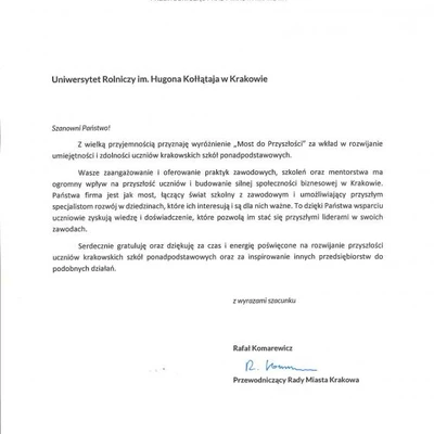 70-lecie URK - gratulacje i wyróżnienia