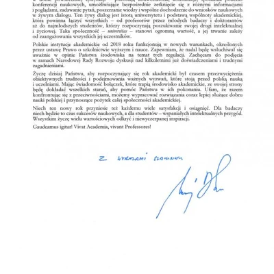 Podziękowania za zaproszenie na Inaugurację Roku Akademickiego 2022/2023 na URK