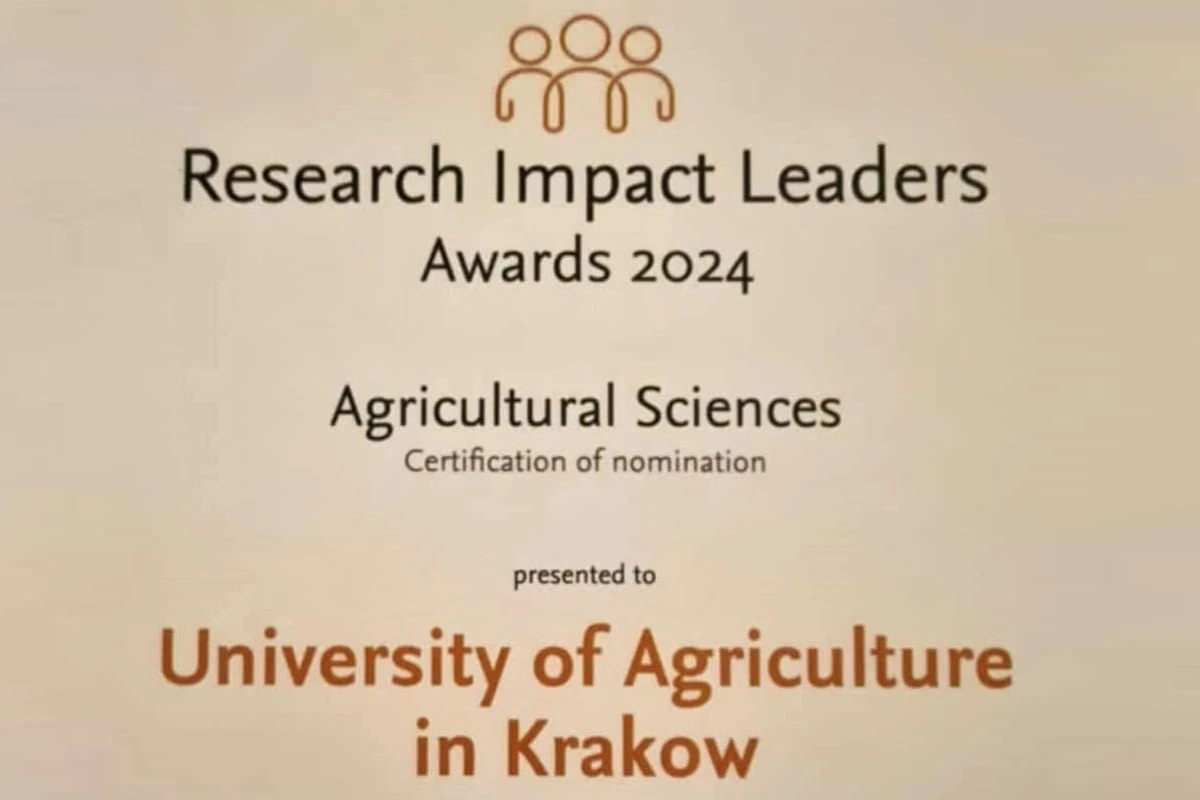 Uniwersytet Rolniczy w Krakowie z nominacją w prestiżowym konkursie Research Impact Leaders Awards 2024