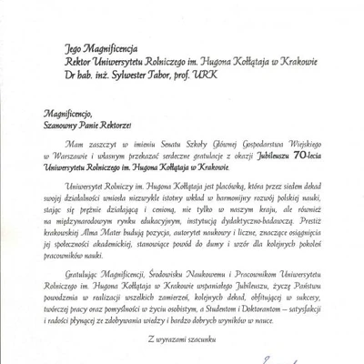 70-lecie URK - gratulacje i wyróżnienia