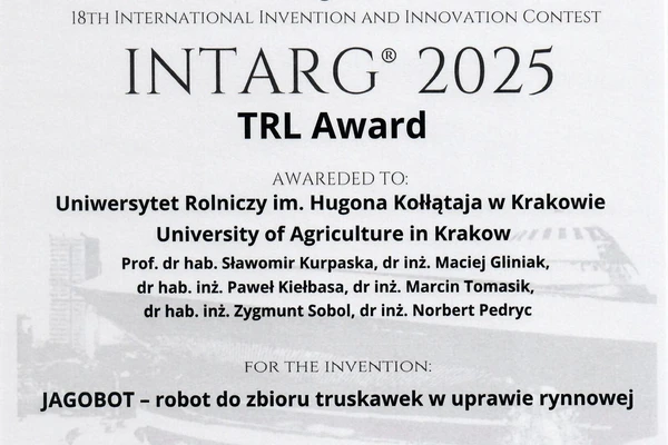 certyfikat dla wynalazku jogobot