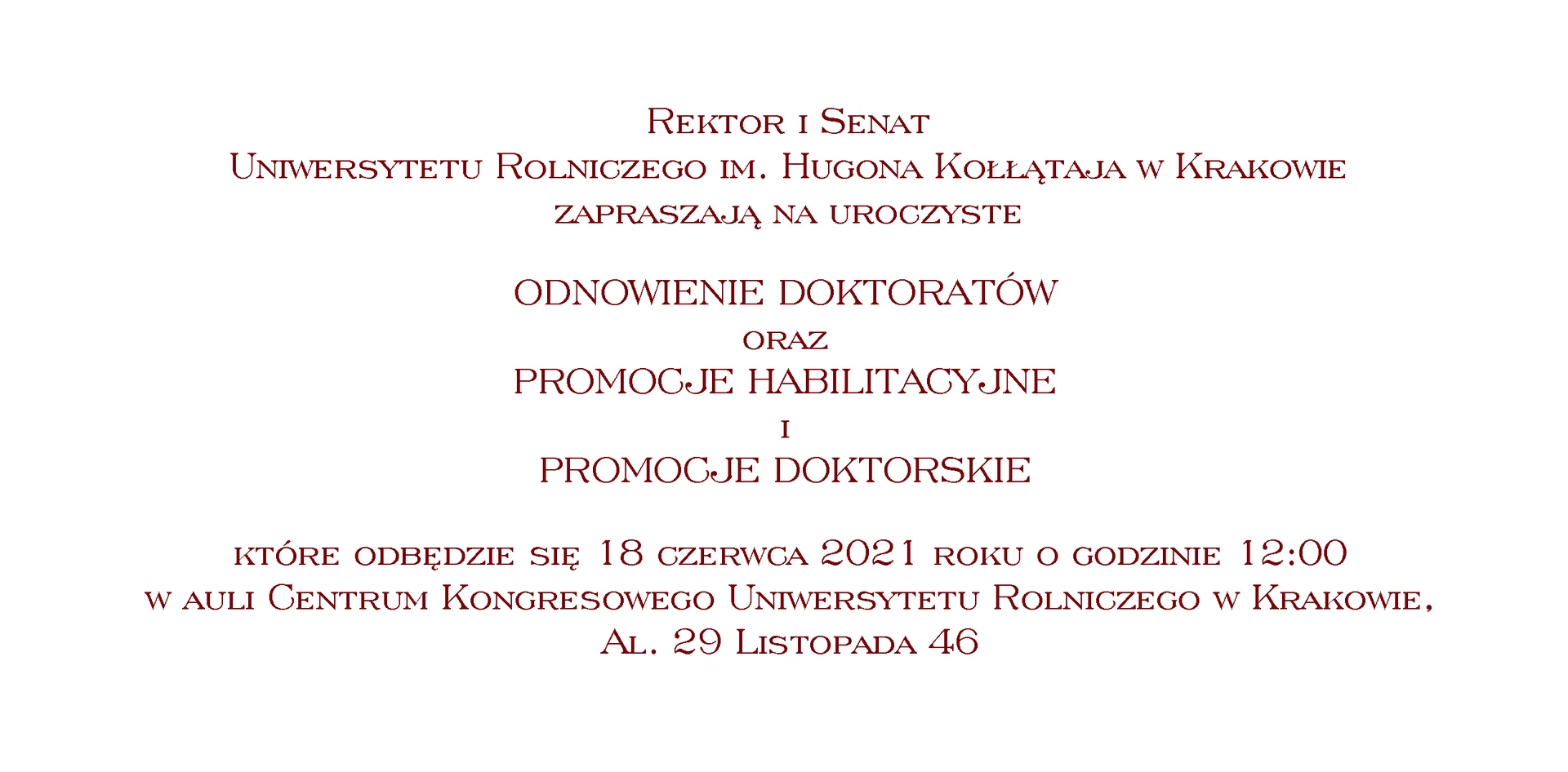 Zaproszenie 2021 - Odnowienie doktoratów (tekst)