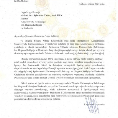 70-lecie URK - gratulacje i wyróżnienia