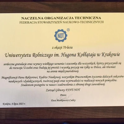 70-lecie URK - gratulacje i wyróżnienia
