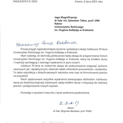 70-lecie URK - gratulacje i wyróżnienia