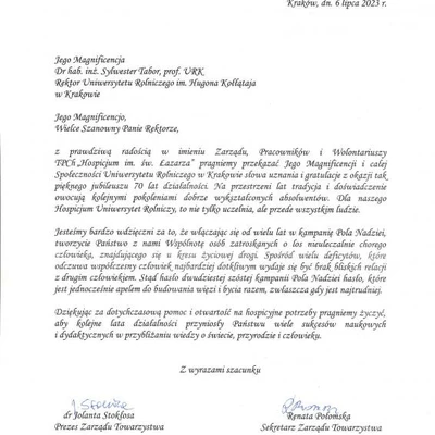 70-lecie URK - gratulacje i wyróżnienia