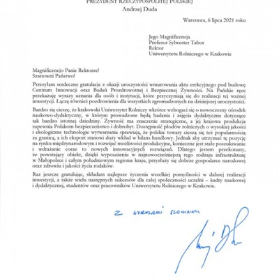 6 lipca 2021 r., Uroczystość wmurowania aktu erekcyjnego pod Budowę Centrum Innowacji oraz Badań Prozdrowotnej i Bezpiecznej Żywności