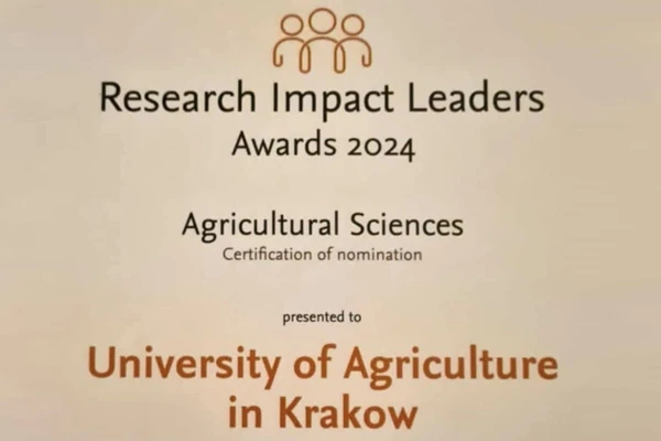 Uniwersytet Rolniczy w Krakowie z nominacją w prestiżowym konkursie Research Impact Leaders Awards 2024