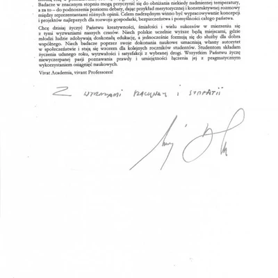 Podziękowania za zaproszenie na Inaugurację Roku Akademickiego