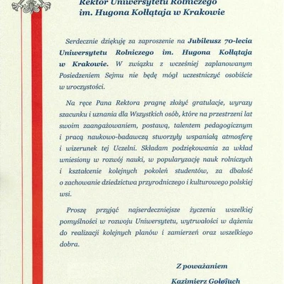 70-lecie URK - gratulacje i wyróżnienia