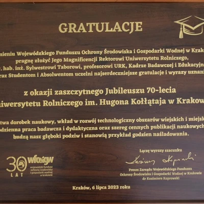 70-lecie URK - gratulacje i wyróżnienia