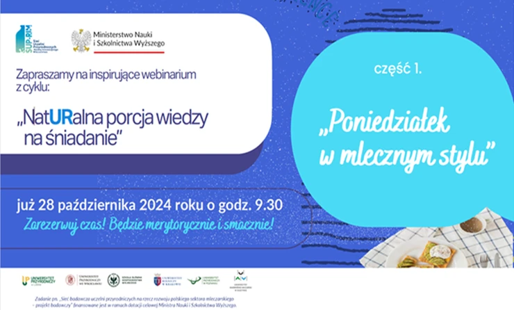 Plakat - zaproszenie na webinarium z cyklu Naturalna porcja wiedzy na śniadanie