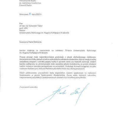 70-lecie URK - gratulacje i wyróżnienia